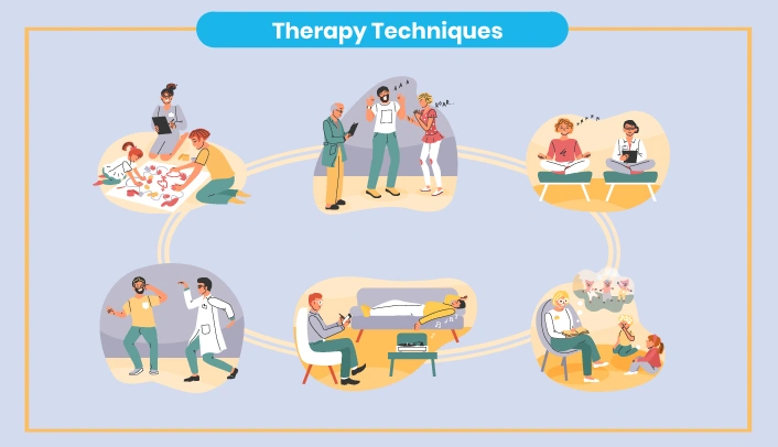 Mental health therapy techniques including counseling, group therapy, and treatment approaches